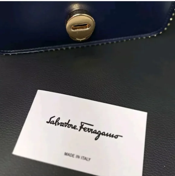 Salvatore Ferragamo Mini Vara Bow Crossbody Bag - Navy Blue - NWT - Picture 9 of 12